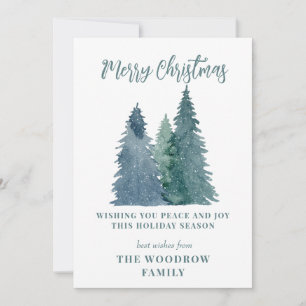 Watercolor Forest Snow Merry Christmas Holiday Card