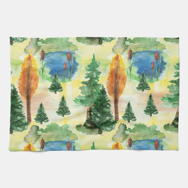 Watercolor forest tea towel (Horizontal)