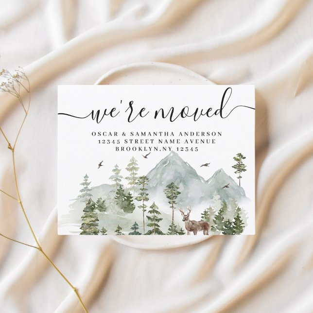 Watercolor Forest | Trees And Deer  Announcement Postcard (Creator Uploaded)