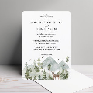 Watercolor Forest Trees And Deer Invitation