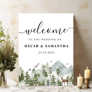 Watercolor Forest Trees And Deer Poster