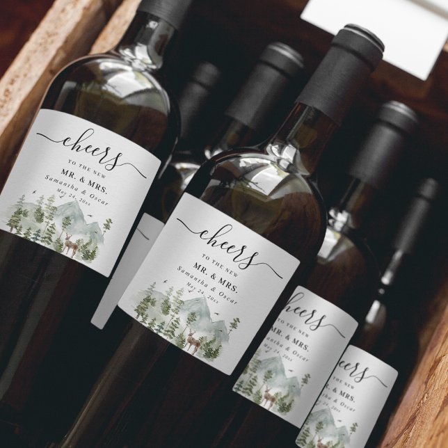 Watercolor Forest | Trees And Deer |  Wine Label (Creator Uploaded)