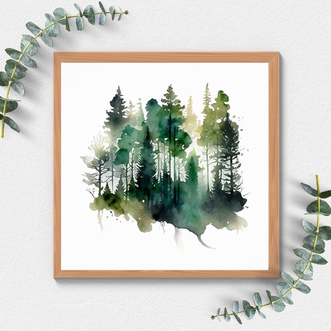 Watercolor Forest Trees Nature Green Browns Poster (Creator Uploaded)