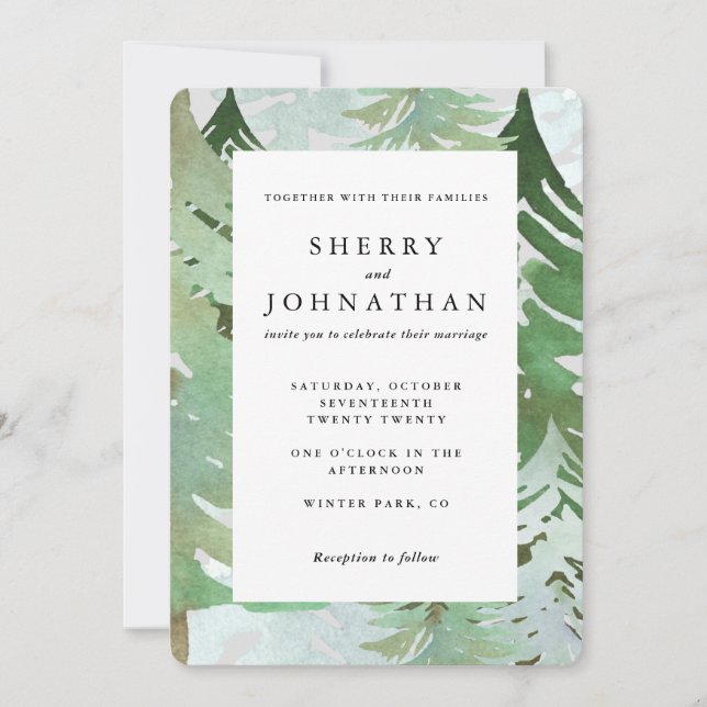 Watercolor forest wedding invitation (Front)