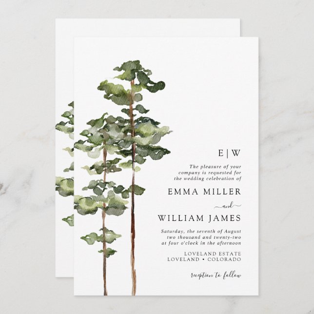 Watercolor Forest Wedding Invitation (Front/Back)