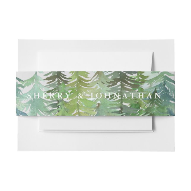 Watercolor forest wedding invitation belly band (Front Example)