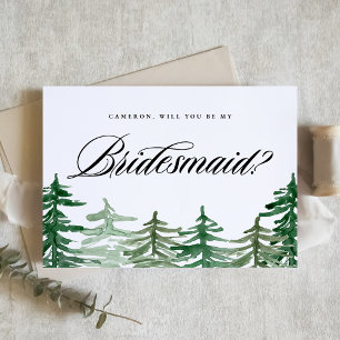 Watercolor Forest Will You Be My Bridesmaid Invitation Postcard