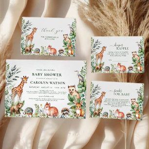 Watercolor Forest Woodland Animals Baby Shower Invitation