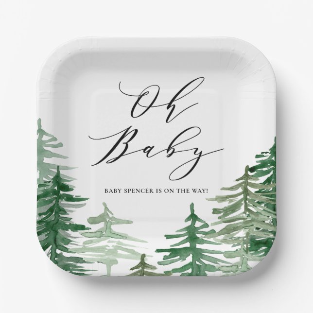 Watercolor Forest Woodland Baby Shower Paper Plate (Front)