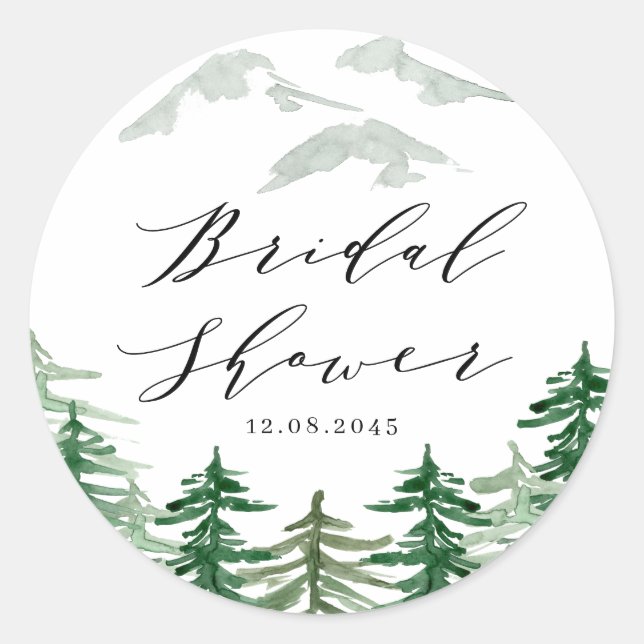 Watercolor Forest Woodland Bridal Shower Classic Round Sticker (Front)