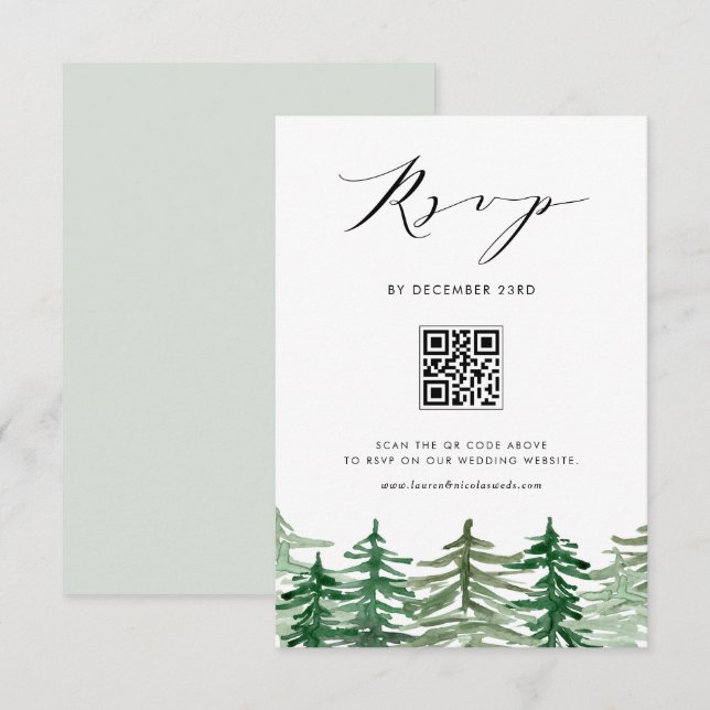 Watercolor Forest Woodland QR Code Wedding RSVP Card (Front/Back)