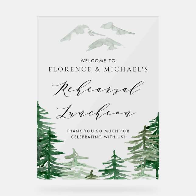 Watercolor Forest Woodland Rehearsal Brunch Acrylic Sign (Front)