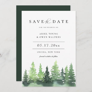 Watercolor Forest Woodland Wedding Save The Date Announcement