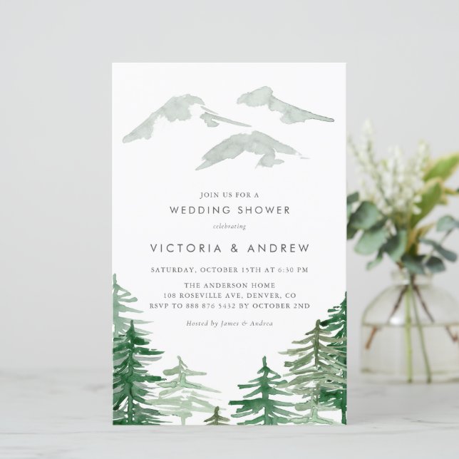 Watercolor Forest Woodland Wedding Shower Invite (Standing Front)