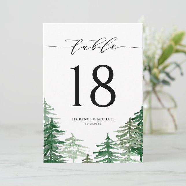 Watercolor Forest Woodland Wedding Table Number (Standing Front)