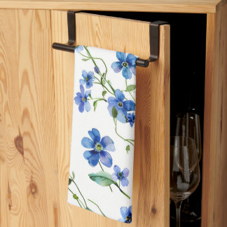watercolor forget me not flowers tea towel