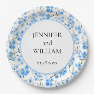 Watercolor Forget me Not Wedding Party Paper Plate
