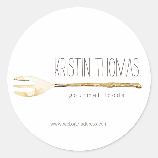 Watercolor Fork Catering, Chef, Food Round Sticker (Front)