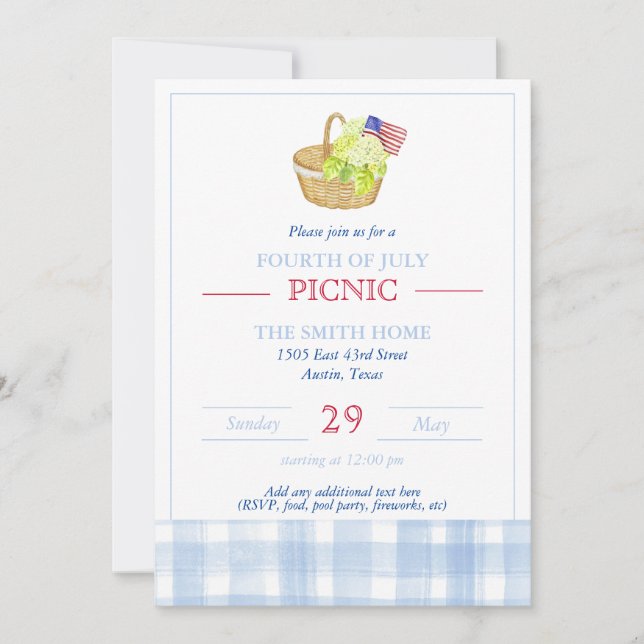 Watercolor Fourth of July Picnic Invitation (Front)