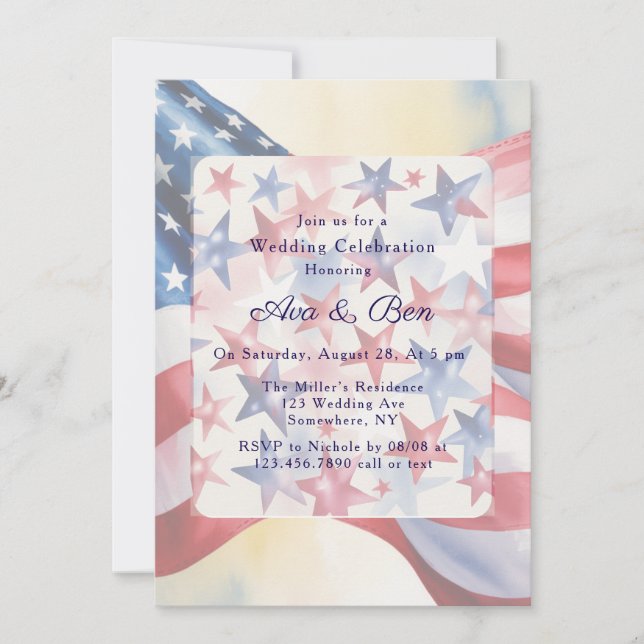 Watercolor Fourth Of July Wedding Invitation (Front)