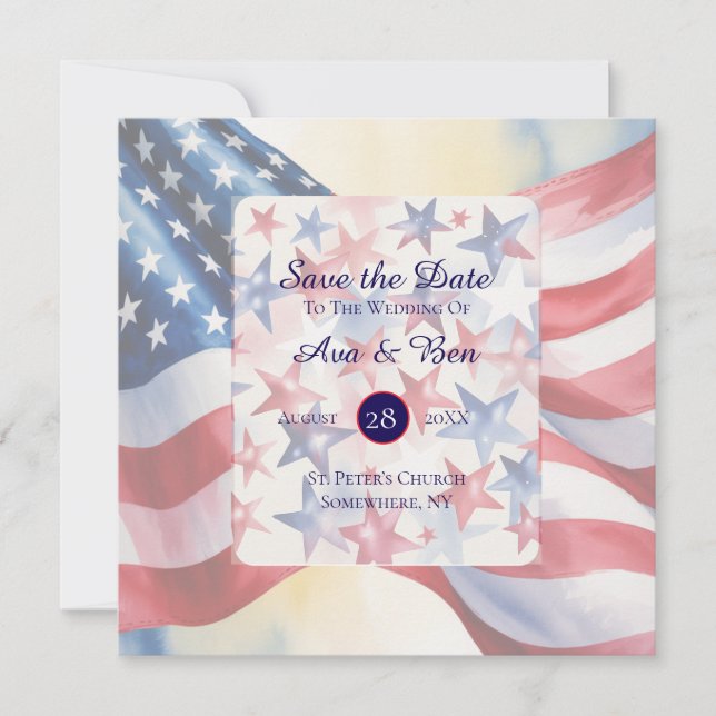 Watercolor Fourth Of July Wedding Save The Date (Front)