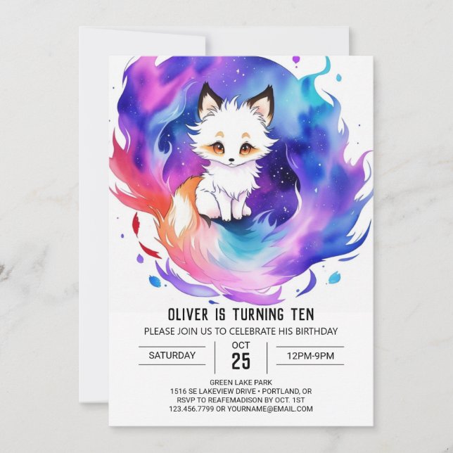 Watercolor Fox Adventure Birthday Invitation (Front)