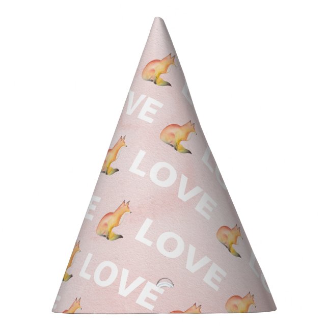 Watercolor Fox and Love Party Hat (Right)