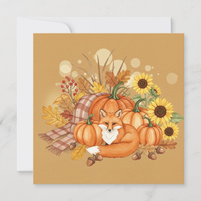 Watercolor fox and pumpkin card (Front)