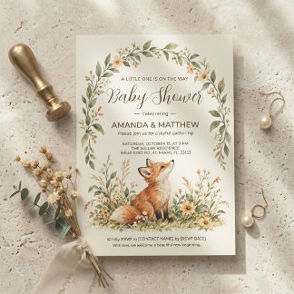 Watercolor Fox Baby Shower Invitation