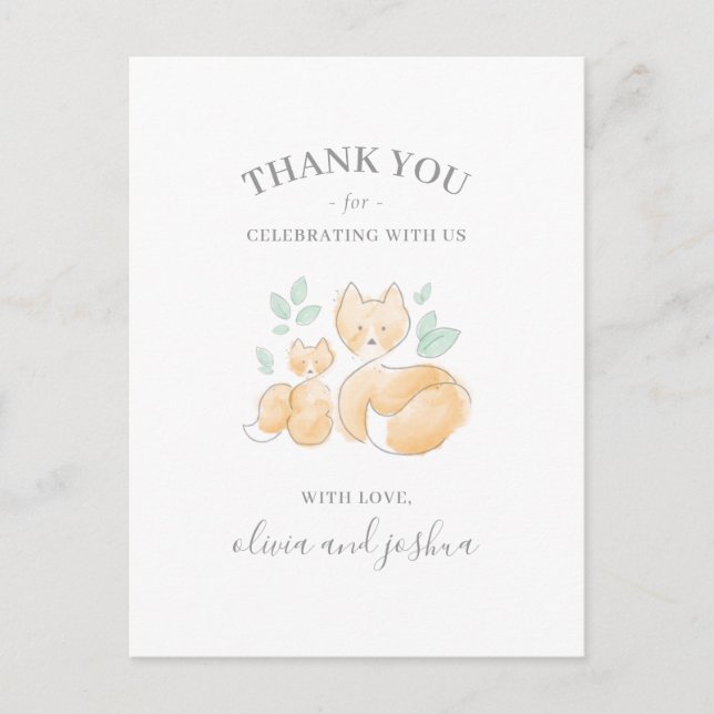 Watercolor Fox Baby Shower Thank You Postcard (Front)