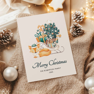 Watercolor Fox Christmas Sleighs Non-Photo Holiday Card