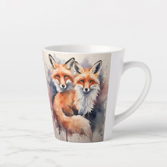 Watercolor Fox Duo Latte Mug (Right)