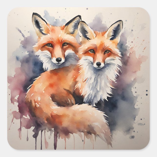 Watercolor Fox Duo Square Sticker (Front)