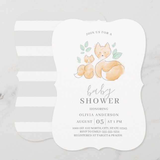 Watercolor Fox Family Baby Shower Invitation (Front/Back)