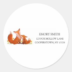 Watercolor Fox Family Classic Round Sticker