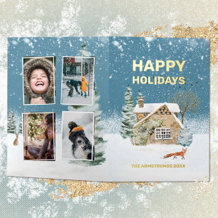 Watercolor Fox Farmhouse Christmas Foil Holiday Card