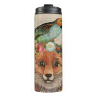 Watercolor Fox Floral Collage Personalised Name