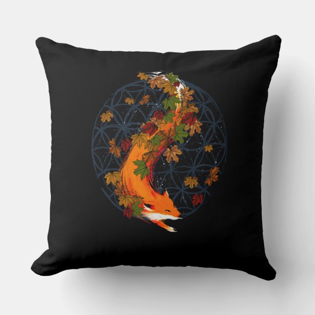 Watercolor Fox Flower Of Life Spirit Animal Cushion (Front)