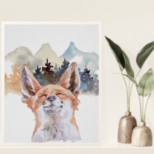 Watercolor Fox Forest Nursery Child Woodland Poster
