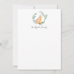 Watercolor Fox & Greenery Personalised Stationery Card