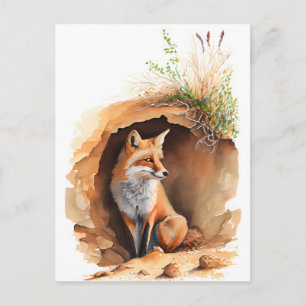Watercolor Fox in Its Den Postcard