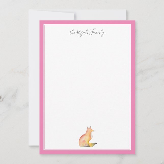 Watercolor Fox Personalised Stationery Card (Front)