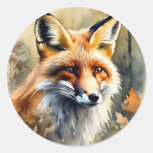 Watercolor Fox Portrait Classic Round Sticker