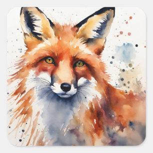 Watercolor Fox Portrait Square Sticker