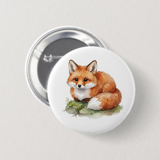 Watercolor Fox Round Button Badge
