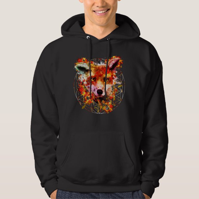 Watercolor Fox Spirit Animal Flower Of Life Hoodie (Front)