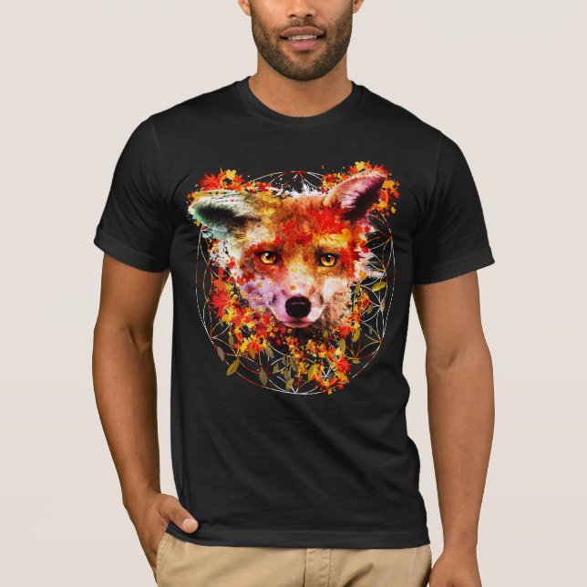 Watercolor Fox Spirit Animal Flower Of Life T-Shirt (Front)