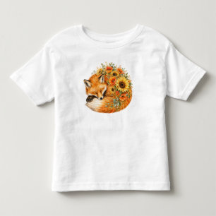 Watercolor Fox Sunflower PNG Autumn Poppies Design Toddler T-Shirt