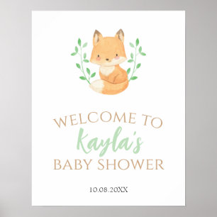 Watercolor Fox Woodland Baby Shower Welcome Sign