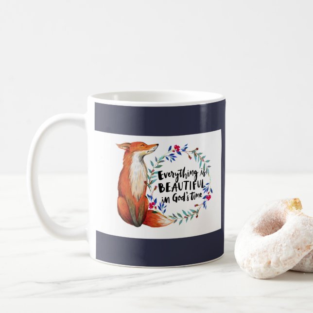 Watercolor Fox Wreath Gods Time Coffee Mug (With Donut)